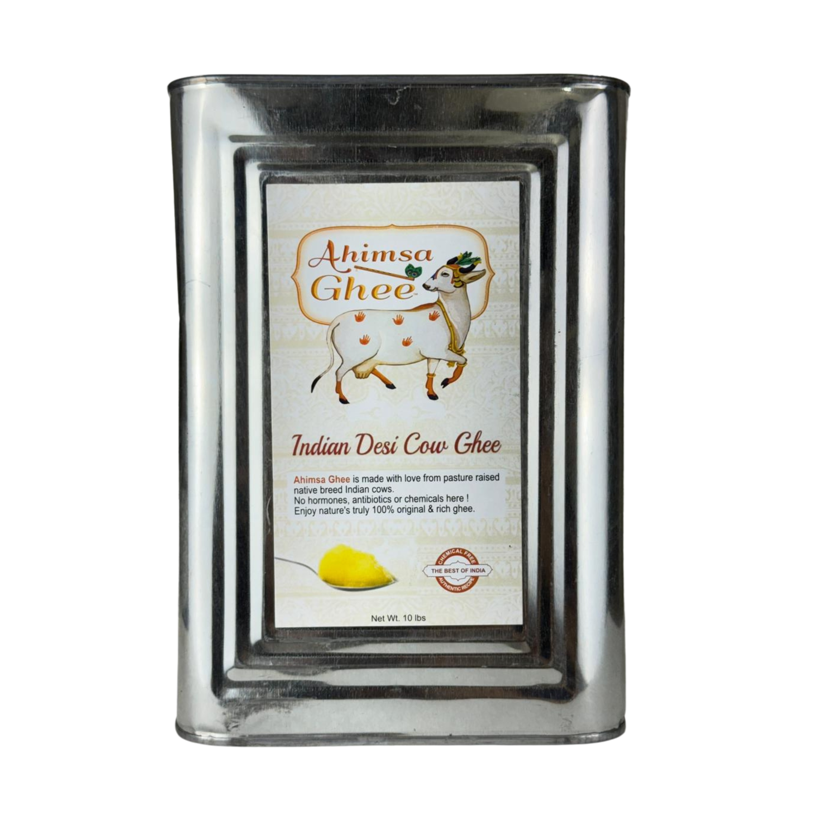 Ahimsa A2 Desi Cow Ghee – Pure Cultured Ghee, Ethically Sourced from Indigenous Indian Cows, (10 lbs)